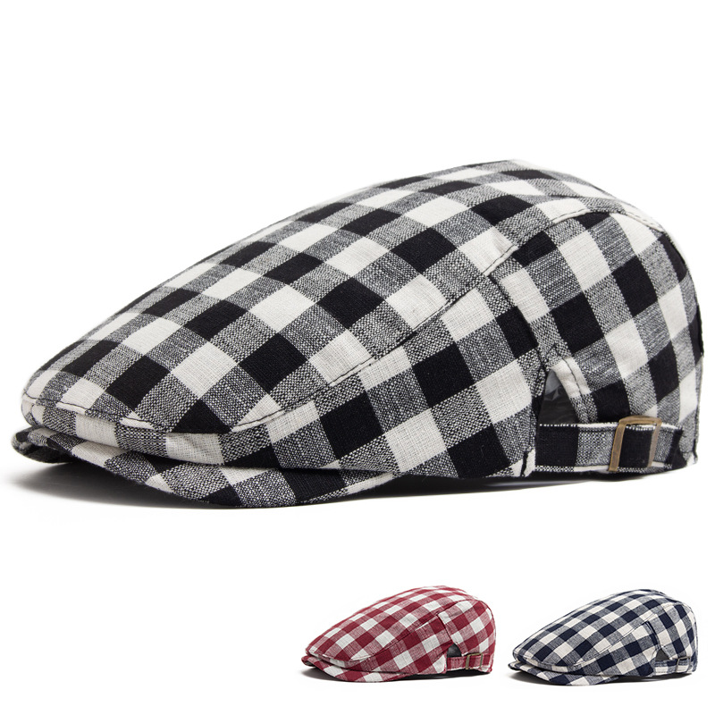 plaid peaked cap women‘s artistic youth breathable spring and autumn beret men‘s sun-shade forward hat middle-aged and elderly