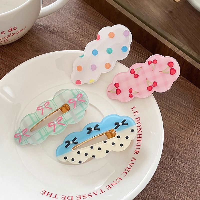 白鹿同款红色樱桃发夹碎发侧边刘海夹子波点蝴蝶结头饰碎发发卡女