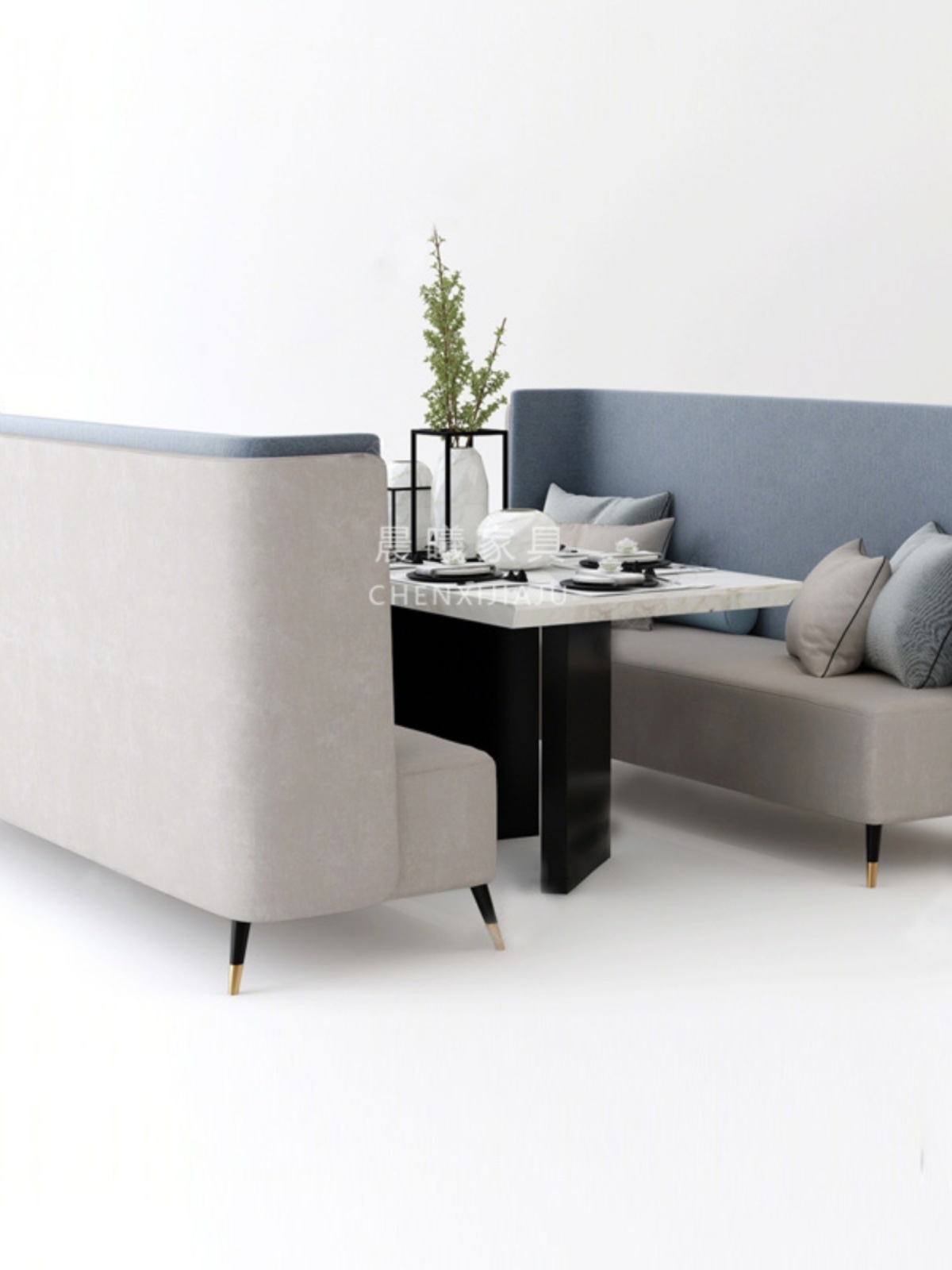 高背卡座沙发办公室西餐厅茶楼卡座沙发休闲接待洽谈隔断沙发椅