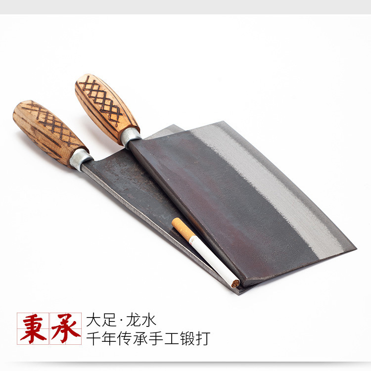 菜刀猪草纯手工炮弹手动锻打家用老式弹簧钢正宗钢刀专用两用厨师