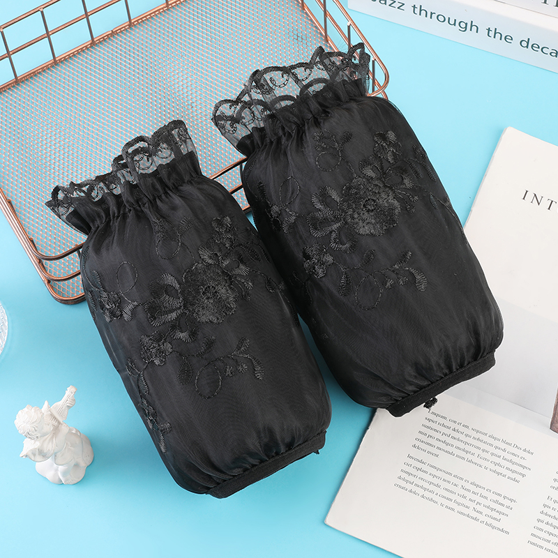 n1cg红黑白色纯色绣花蕾丝女士袖套花边松紧工作生活学习防油防污