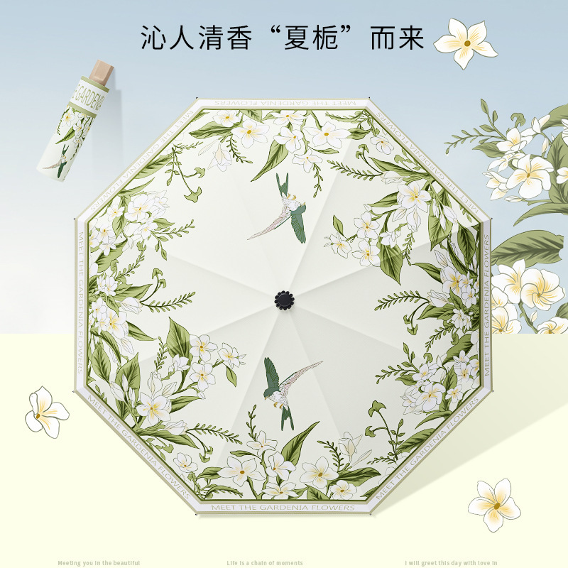 Pastoral Ancient Style Sun Protection Sunshade Black Glue Heat Insulation Manual Tri-Fold Reverse Umbrella Girls Style