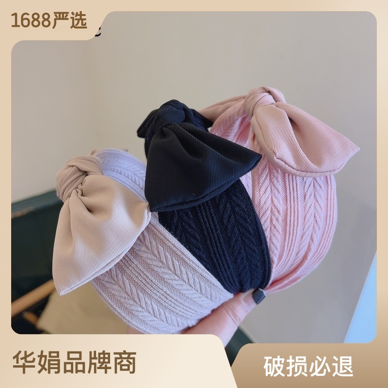Japan and South Korea Internet Hot Live Broadcast Popular Order ~ Retro Autumn and Winter Knitting Graceful Bow Hairpin Hair Hoop Go out All-Match Women