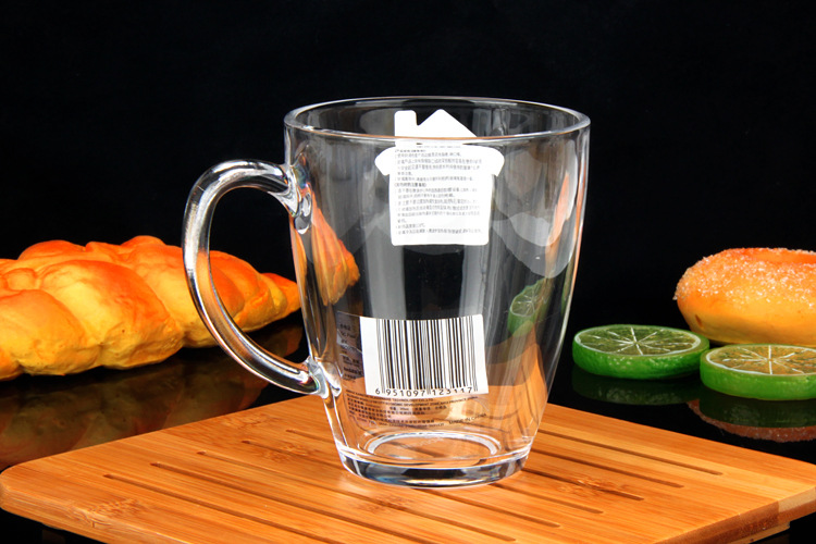 波匠钢化杯玻璃杯带把牛奶杯早餐杯子透明开水水杯茶杯家用