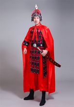 新款古装铠甲秦汉宋朝士兵汉服男盔甲靴子花木兰服装红色将军演出