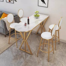 现代简约大理石隔断长条高脚桌靠墙北欧轻奢岩板吧台桌椅组合家用