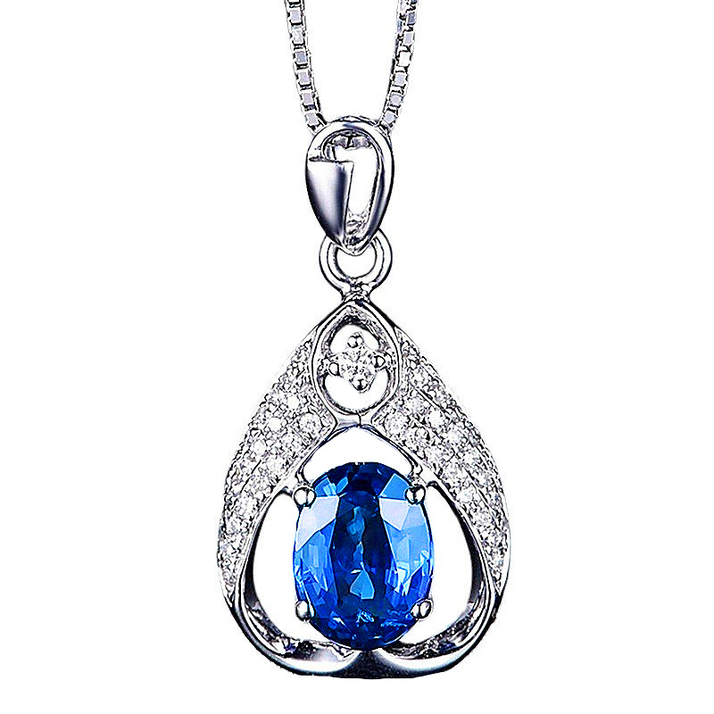 豪华钻石水滴吊坠锁骨链满钻蓝钻水晶水滴蓝宝石英国王妃同款吊坠