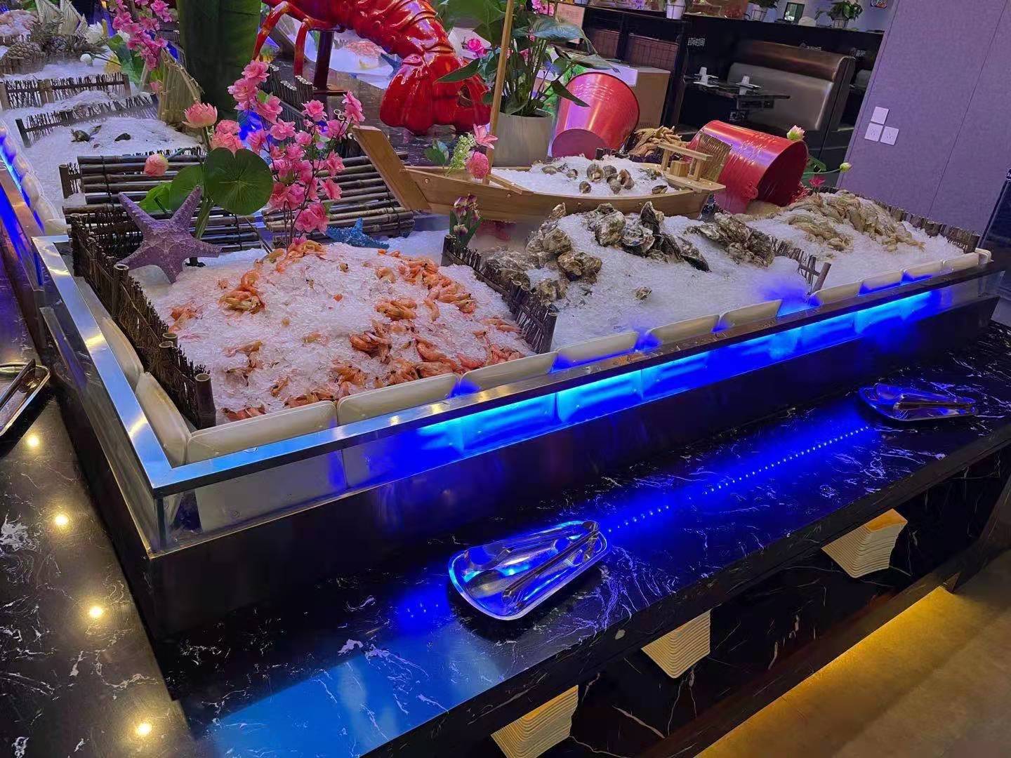 冰台海鲜展示柜商用冰自助餐水果不锈钢超市冷藏菜品冰鲜点菜.