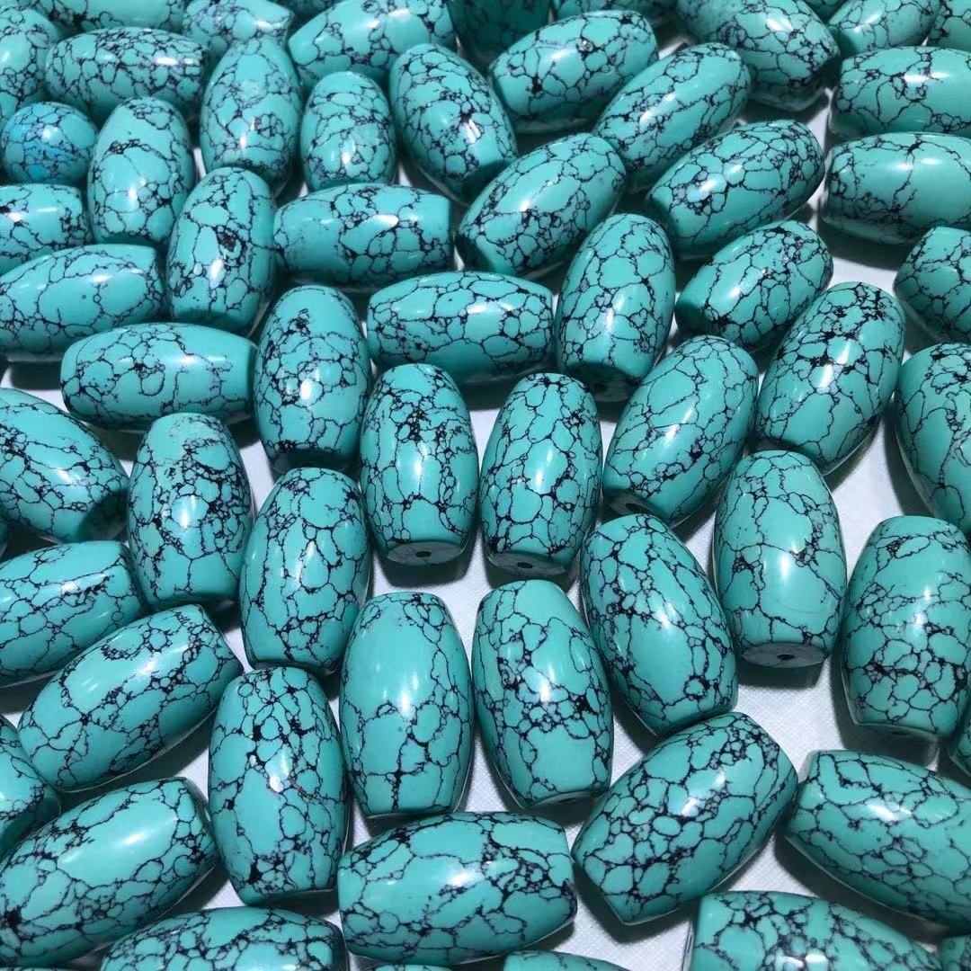 菱镁矿二代优化绿松石网花水草纹桶珠diy配饰