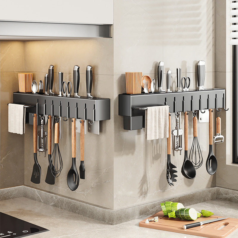 Kitchen Knife Rack Storage Rack Multi-Functional Chopsticks Cage Knife Storage Rack Integrated Household Chopsticks Tube Wall-Mounted Punch-Free