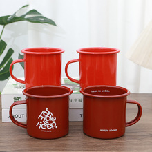工厂定制加厚搪瓷杯中国红结婚礼物咖啡杯家居早餐杯水杯