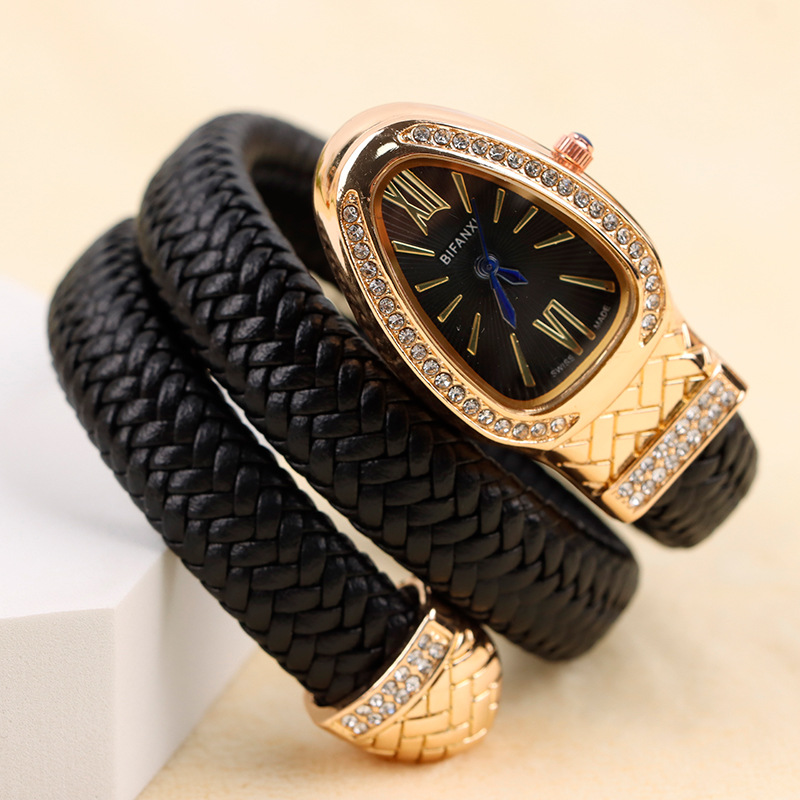 Bifanxi New Cross-Border Snake-Shaped Watch Fashion Creative Personality Quartz Watch Women's Diamond Leather Strap Bracelet
