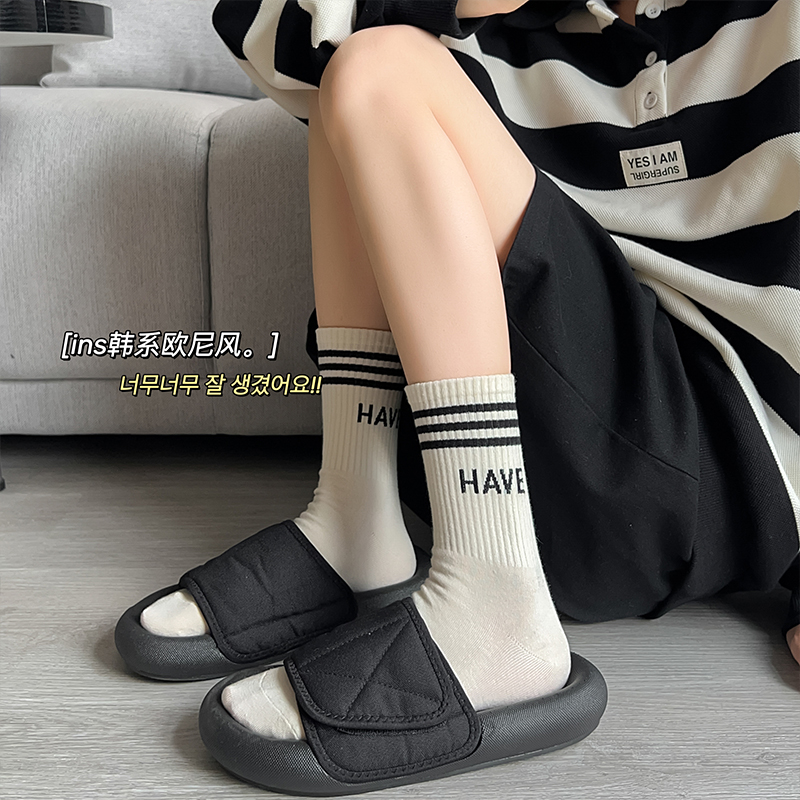 White Socks for Women Solid Color Mid-Calf Length Socks Summer Thin Two-Bar All-Match Hot Selling Item Trendy Personality Stockings for Women Spring and Autumn