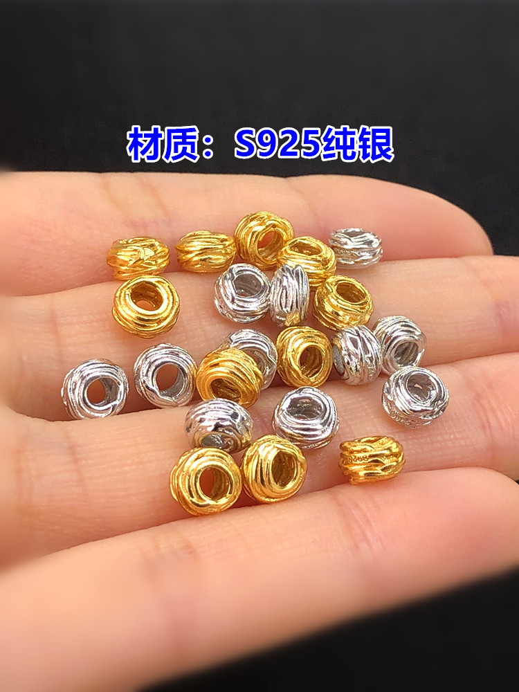 S925 Sterling Silver Gold-Plated Winding Disc Bead Closed Ring Crystal Bracelet Braided Hand Rope Necklace Handmade DIY Accessories