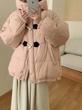 韩国范原版白鸭绒羽绒服女2023冬季新款牛角扣宽松加厚保暖外套女