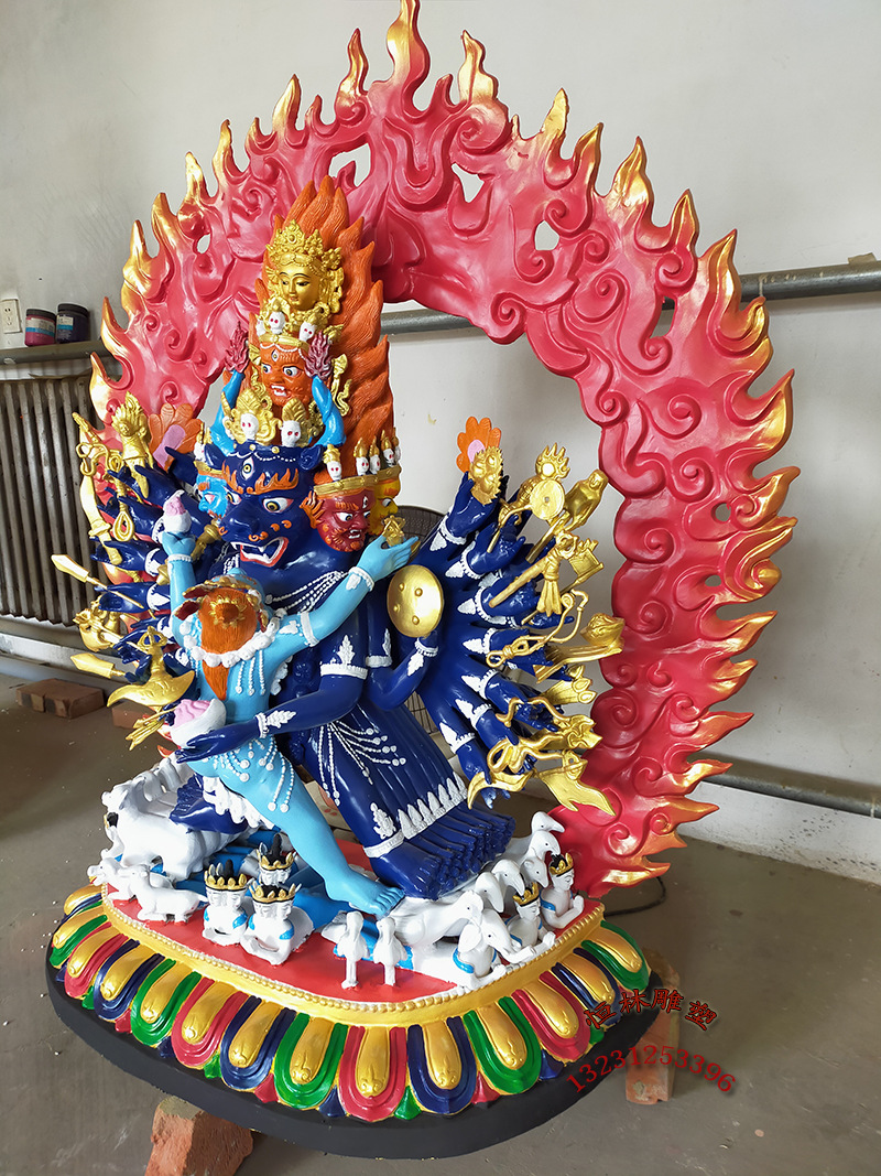 恒林雕塑纯铜大型藏传寺院铸铜1米怖畏金刚 牛头明王护法密宗佛像