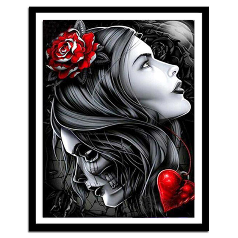 跨境钻石画骷髅女满钻5d钻石画十字绣跨境家居装饰挂画厂家批发