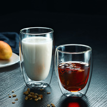 高硼硅玻璃蛋型杯 透明玻璃奶茶喝水杯 家用双层隔热早餐果汁杯