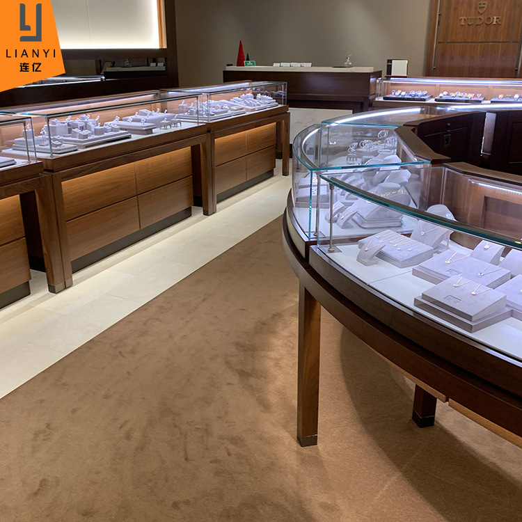 品牌高档珠宝店柜台展示柜整店定制木质异形玻璃首饰展示柜项链柜