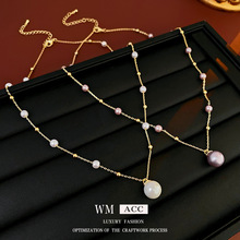 真金电镀圆形珍珠项链韩国轻奢复古锁骨链气质高级感项饰厂家批发