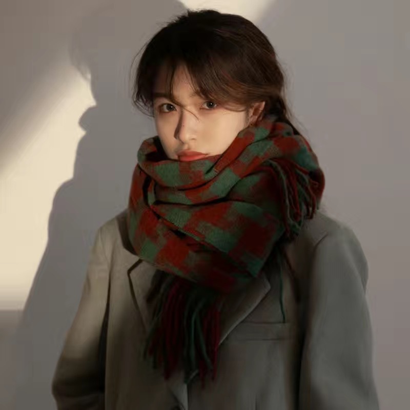 New Scarf Winter Korean Style Versatile Men's and Women's Cashmere Mixed Color Plaid Scarf Thickened Warm Student Shawl