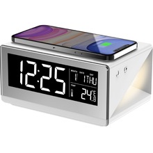 跨境简约手机无线充电闹钟床头创意小夜灯多功能家用显示屏时钟