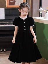 黑色女童晚礼服公主裙轻奢小众高端儿童主持人钢琴演奏演出服批发