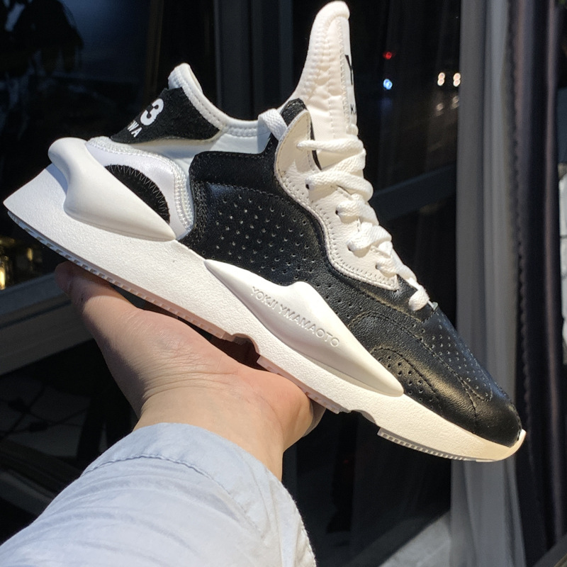 秋季黑武士男鞋y3kaiwa真皮带孔厚底透气跑鞋ins运动鞋黑色老爹鞋