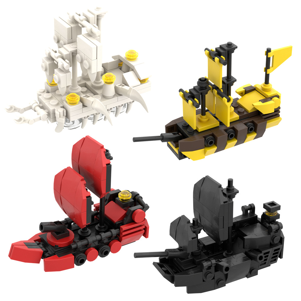 跨境moc迷你海盗船系列拼装小颗粒积木黑珍珠艾伦号摆件一件代发