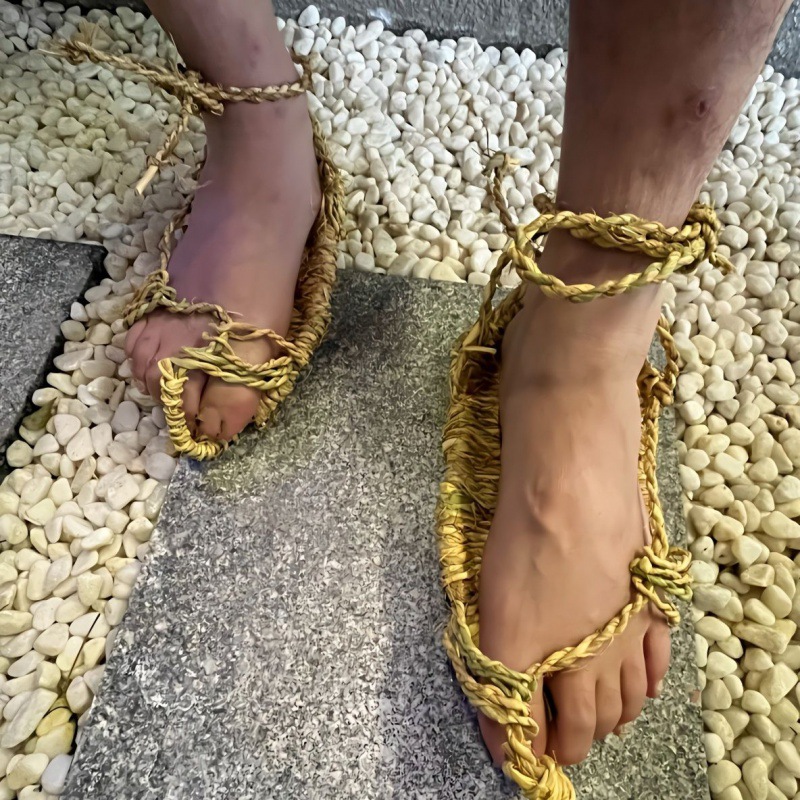 纯手工草鞋男士女夏天传统红军表演天然藤草编织凉鞋复古休闲拖鞋