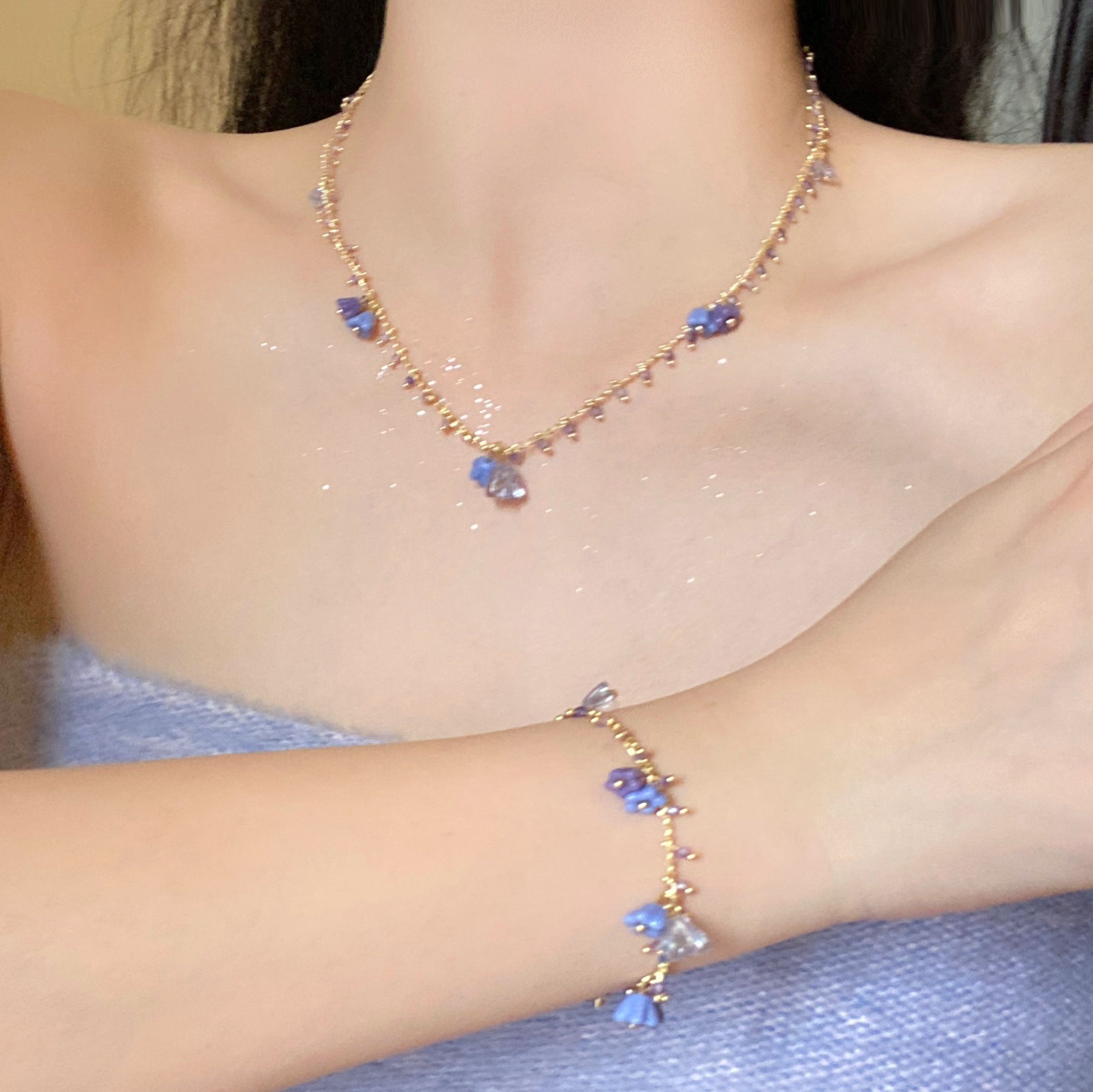 韩国东大门紫色花朵项链手链小清新甜美气质锁骨链时尚轻奢项饰女