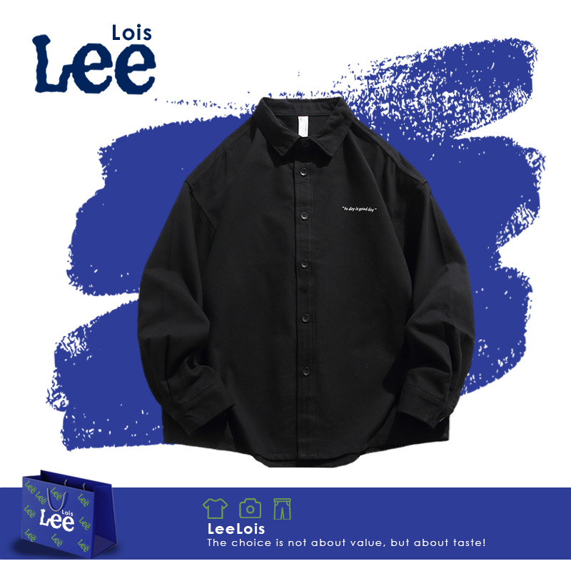 lee联名 2024年春秋新款长袖棉上衣简约纯色时尚宽松港风男士衬衫