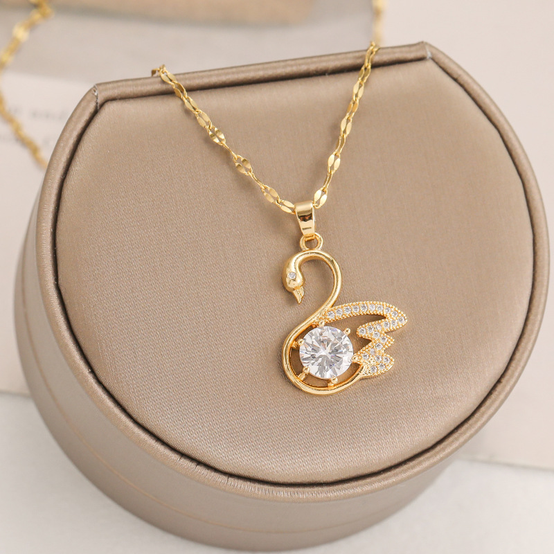 韩版简约时尚 灵动小天鹅 镶钻吊坠 生日情人节礼物送女友锁骨链.