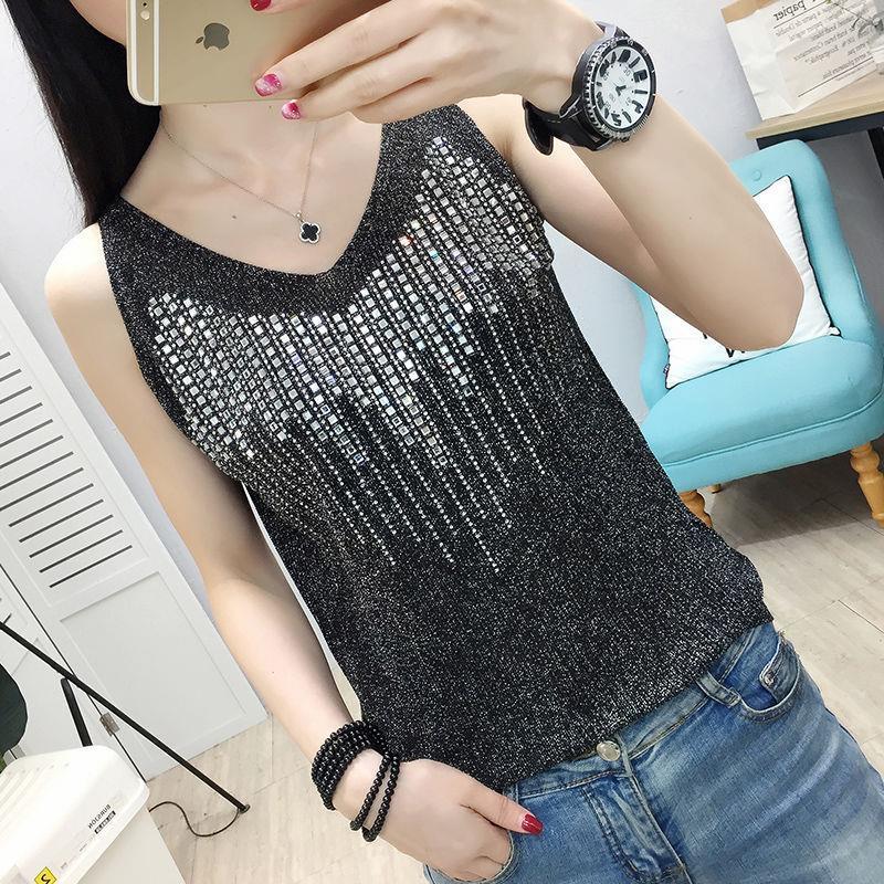 镶钻女宽吊带背心图片