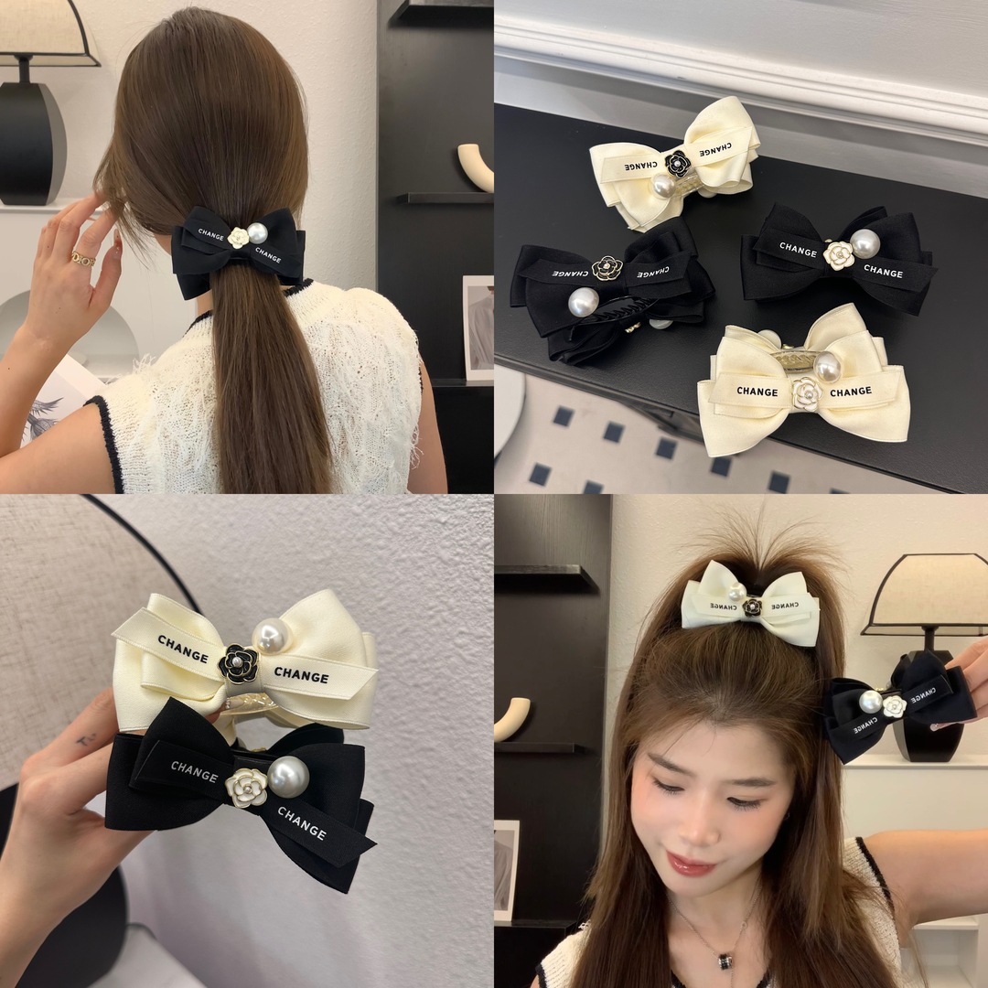 Camellia Pearl Bowknot Barrettes Exquisite Cute Elegant Bun Grip Artifact Female Head Big Headdress