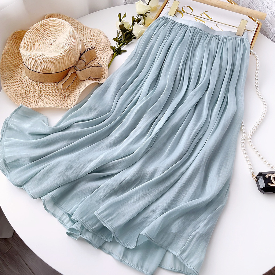 Mercerized Temperament Skirt Women's Slim-Fit Slimming Mid-Length A- line Skirt Pendant Elegant Summer Organza Skirt