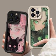 抱猫少女适用苹果15ProMax手机壳iPhone14新款13软12女11