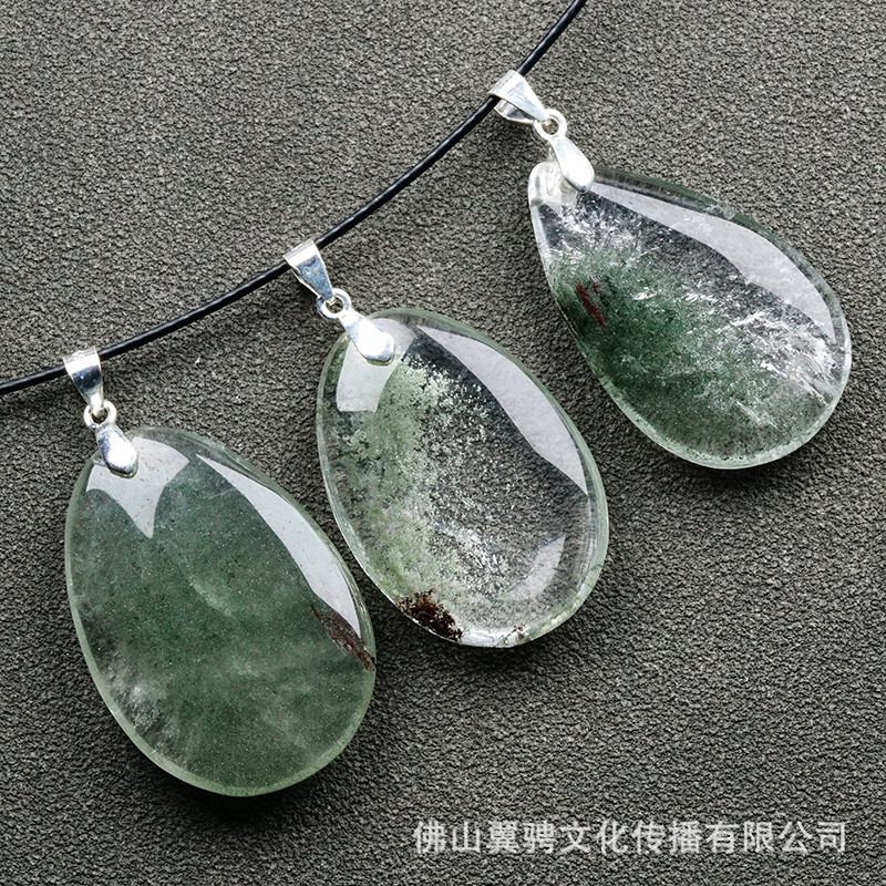 天然绿幽灵正品水滴吊坠项链镶嵌s925银扣晶中晶异象水晶饰品