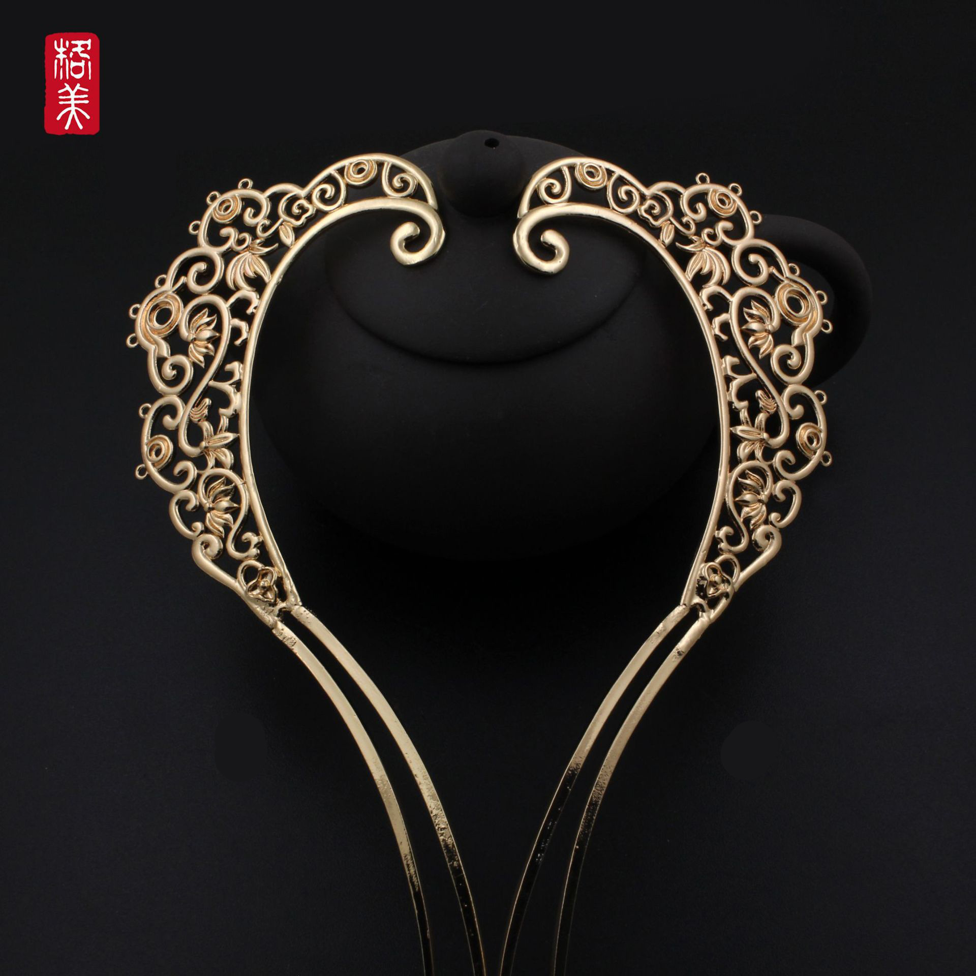 古风饰品配件155*55mm 保色金铸铜莲花花纹发簪发钗古典发饰材料