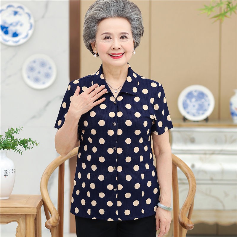 奶奶装夏装套装老人衣服60-70岁中老年人女装妈妈短袖两件套上衣