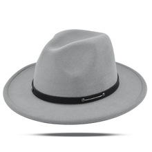 高质量爵士帽黑色皮带毛呢礼帽纯色毛毡礼帽男女士帽复古牛仔帽