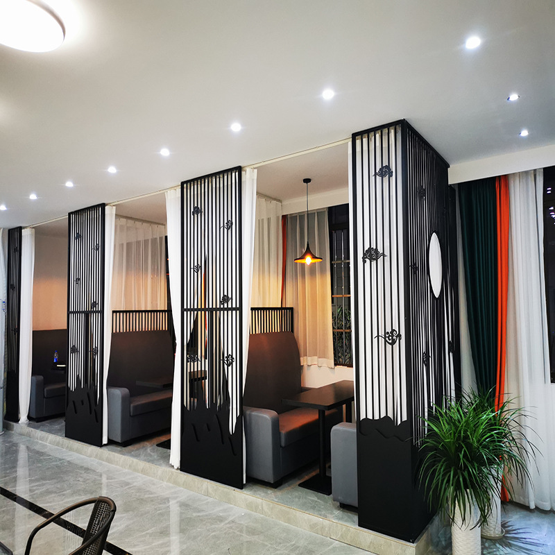 新中式餐厅铁艺屏风火锅店卡座隔断饭店包间格栅茶楼玄关镂空装饰