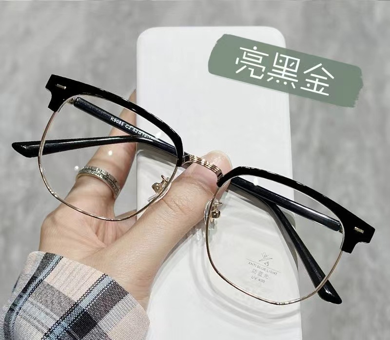 Half-Frame Photochromic Myopia Glasses Tech Men's Retro Anti-Blue Light Sven Business Ruan Handsome Plain Eye Protection Ultra-Light Eyebrow