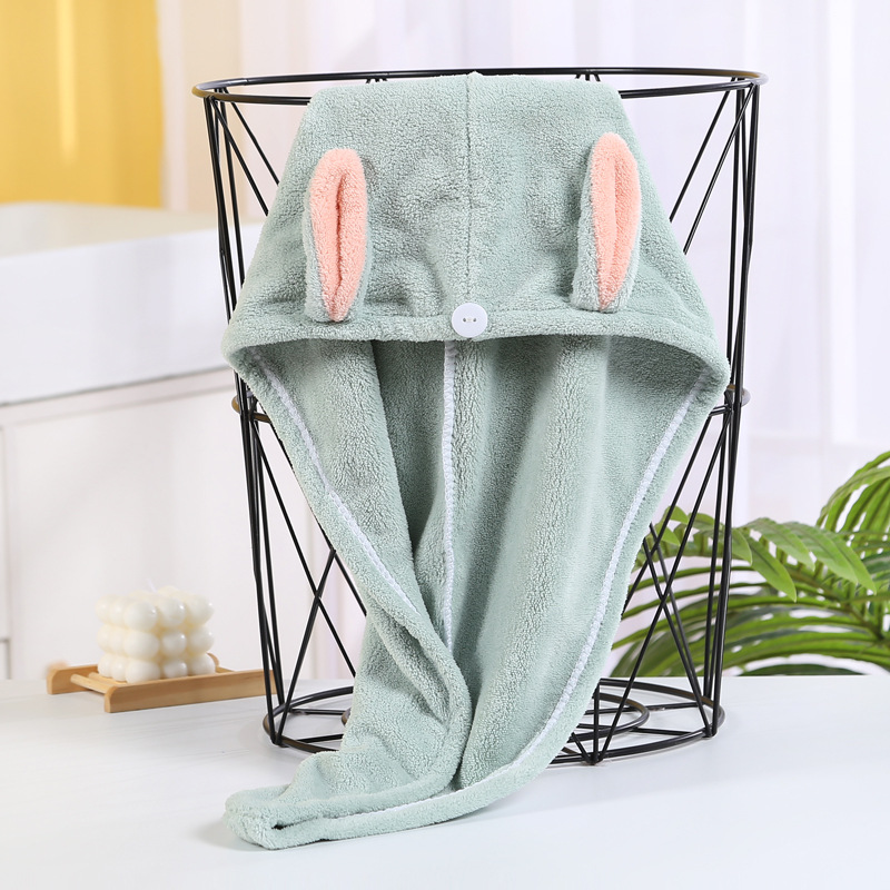 Cute Rabbit Ears Hair-Drying Cap Female Strong Water-Absorbing Quick-Drying Thick Coral Fleece Wrap Hair Towel Shower Cap Wholesale