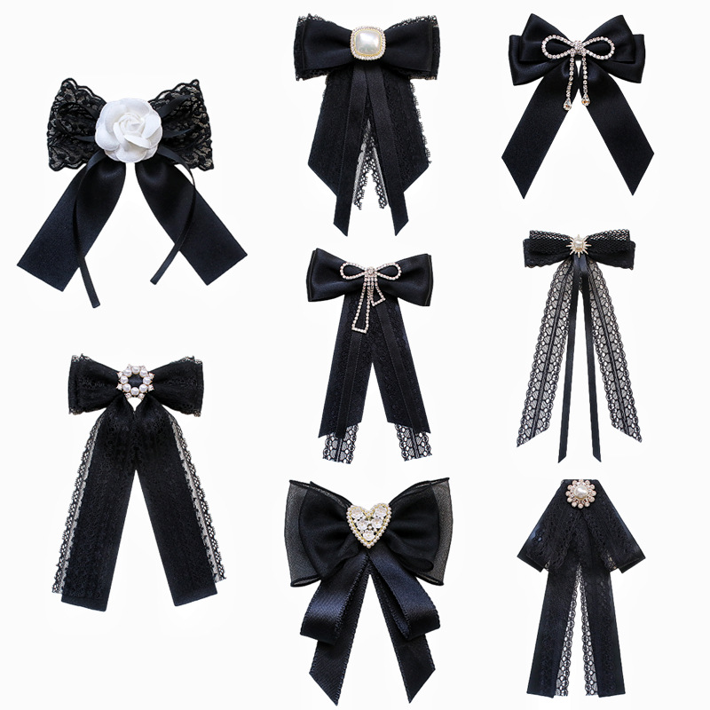 source supply korean bow brooch black lace shirt bow tie neckline accessories retro college style bow tie