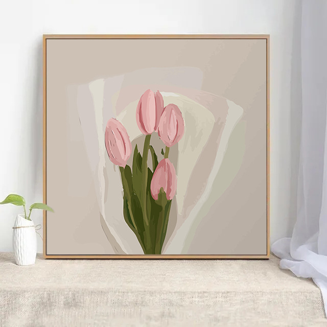 郁金香油画植物风景油彩画数字油画diy手绘丙烯简约装饰手工