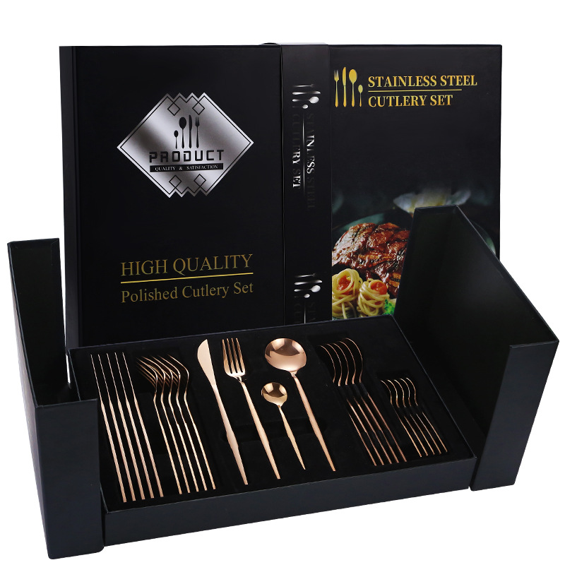 Cross-Border Amazon Stainless Steel Tableware Set Knife, Fork and Spoon Portugal 24-Piece Set Steak Knife and Fork Gift Box Tableware