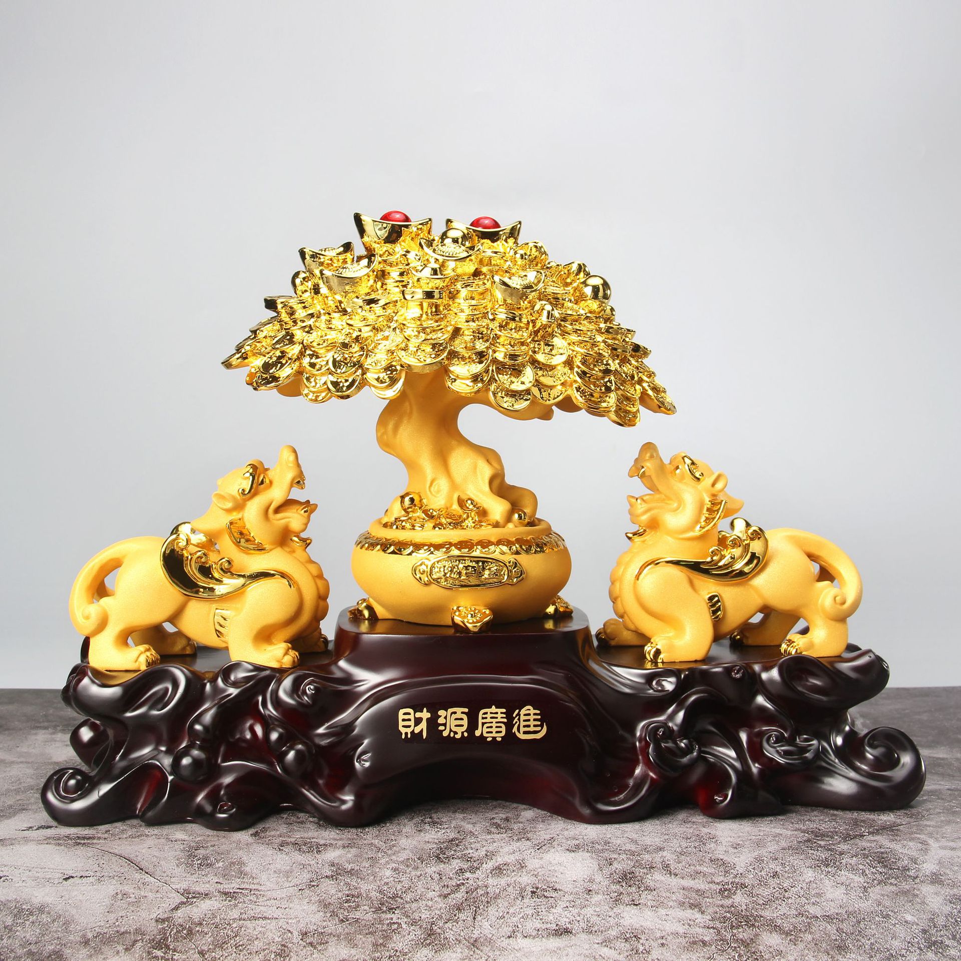 大号招财貔貅摆件摇钱树皮丘工艺品办公室开业礼品客厅酒柜装饰品