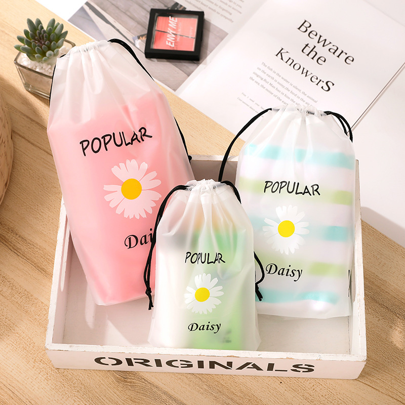 PE Frosted Clothing Travel Buggy Bag Little Daisy Transparent Frosted Drawstring Drawstring Pocket Plastic Packaging Bag Wholesale