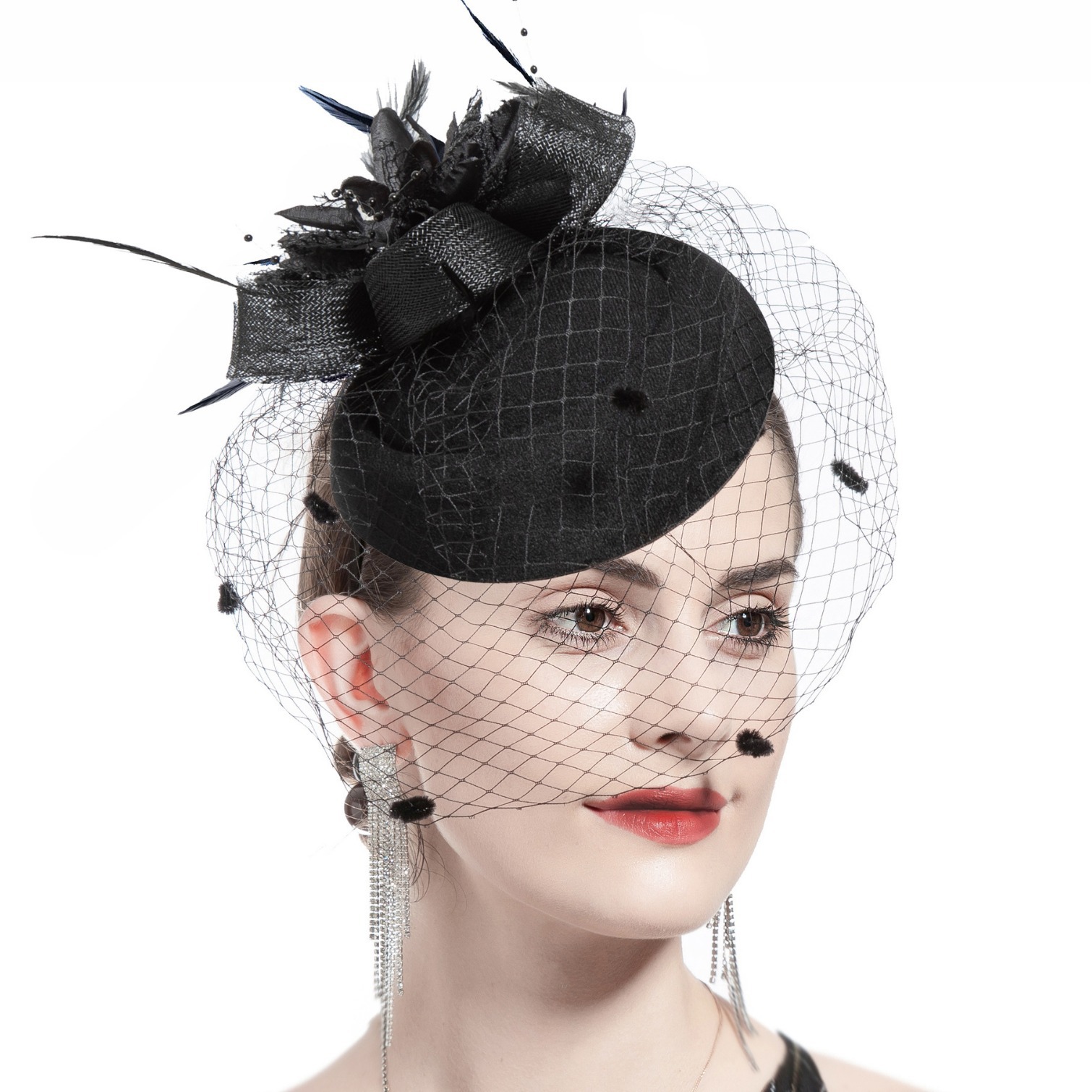 复古网纱头饰头花小礼帽发饰羽毛头饰品晚会演出舞台面纱发夹女
